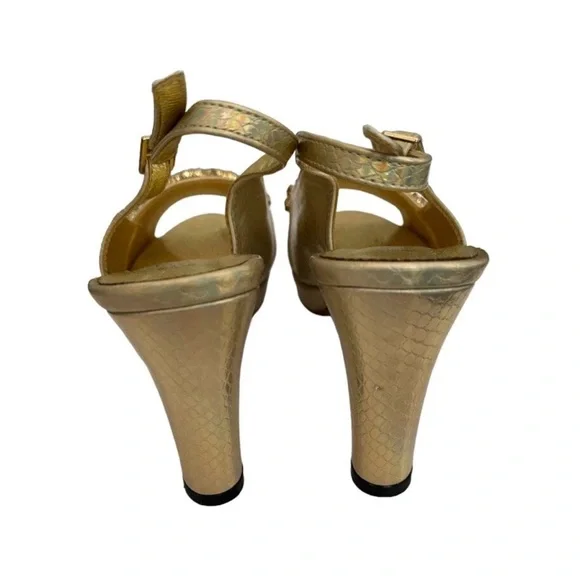 Nadia Ferri ~ Size 9.5 ~ Gold Snakeskin Platform Heels Rhinestones Italy Women’s - Picture 4 of 11